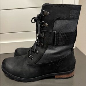 Women’s Sorel Black Mixed-Material Lace-Up Combat Boots- Emelie Size 8.5M